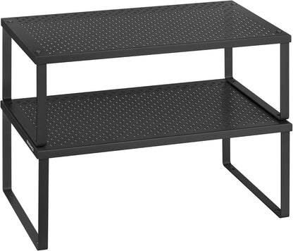 Set of 2 Metal Spice Racks, Stackable Expandable Shelf Risers | Steel Cabinet Shelf Organizers, Countertop Organizers, Matte White BEQUE Collection UKCS01WT