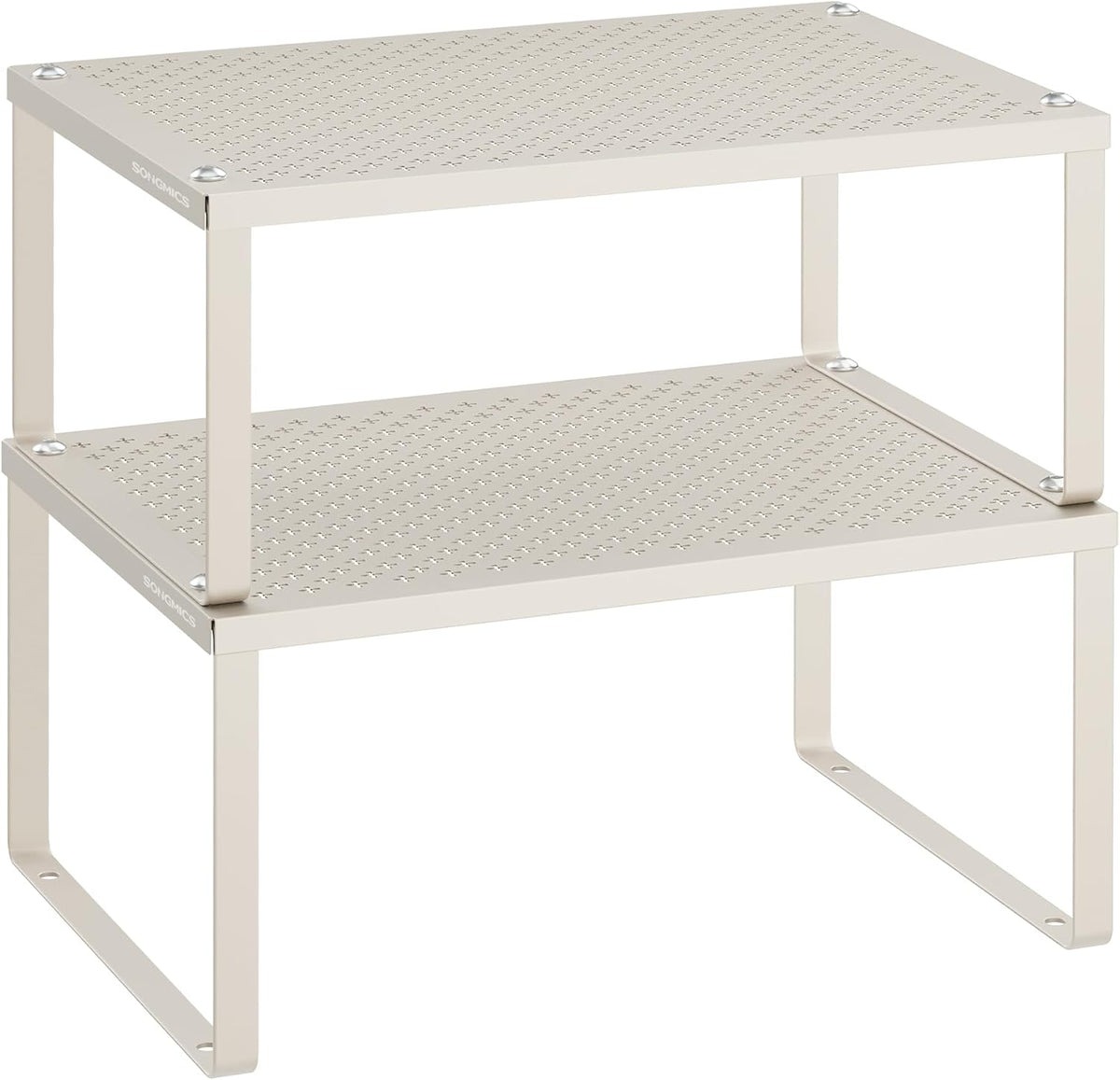 Set of 2 Metal Spice Racks, Stackable Expandable Shelf Risers | Steel Cabinet Shelf Organizers, Countertop Organizers, Matte White BEQUE Collection UKCS01WT