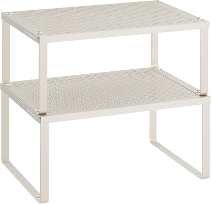 Set of 2 Metal Spice Racks, Stackable Expandable Shelf Risers | Steel Cabinet Shelf Organizers, Countertop Organizers, Matte White BEQUE Collection UKCS01WT