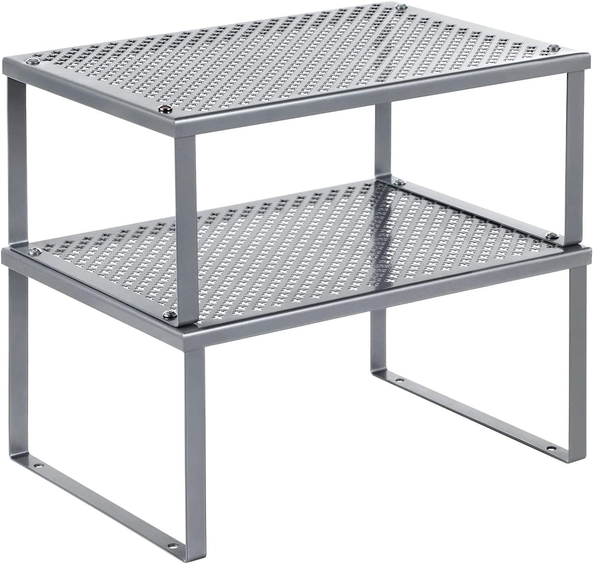 Set of 2 Metal Spice Racks, Stackable Expandable Shelf Risers | Steel Cabinet Shelf Organizers, Countertop Organizers, Matte White BEQUE Collection UKCS01WT