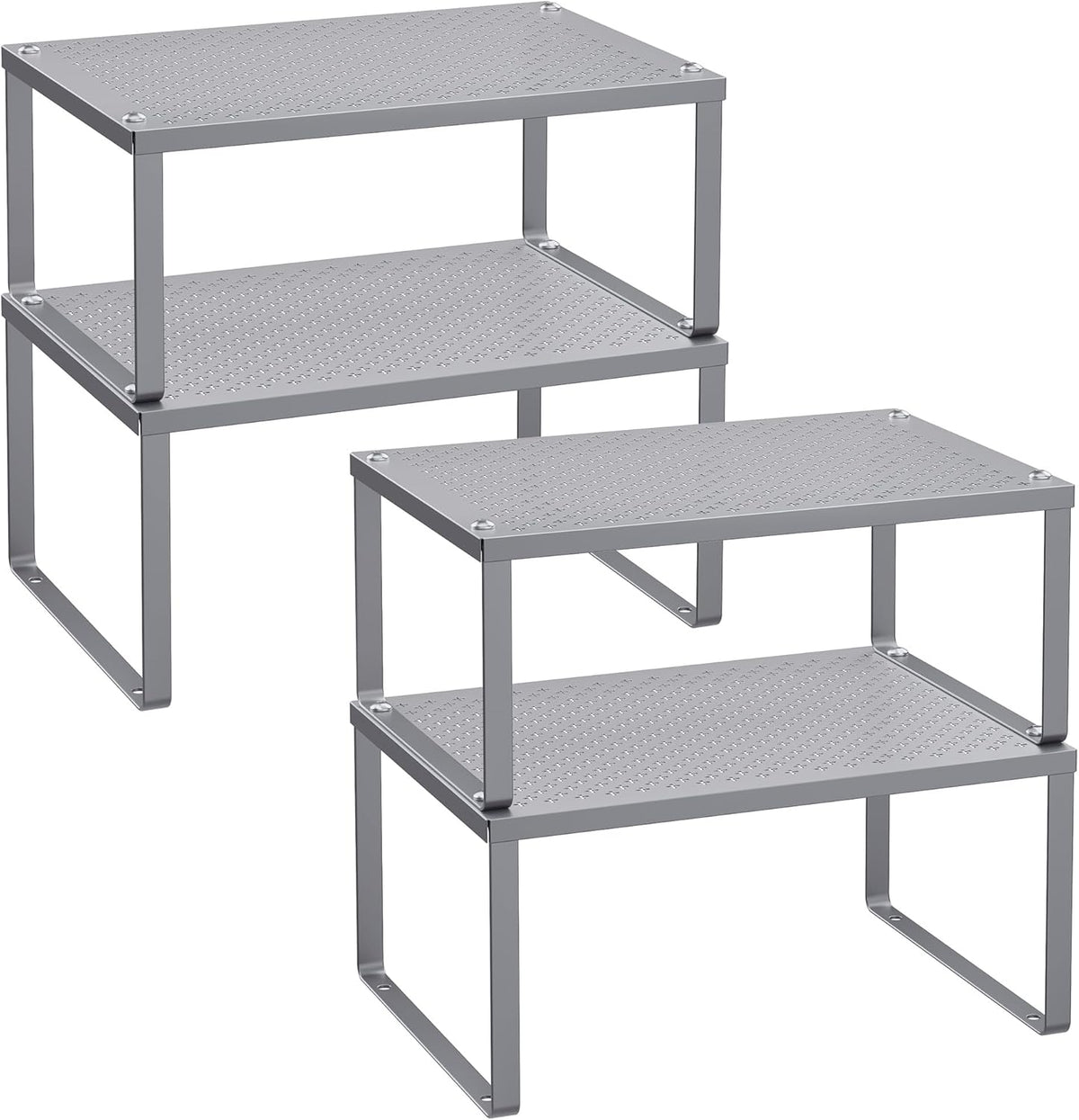 Set of 2 Metal Spice Racks, Stackable Expandable Shelf Risers | Steel Cabinet Shelf Organizers, Countertop Organizers, Matte White BEQUE Collection UKCS01WT