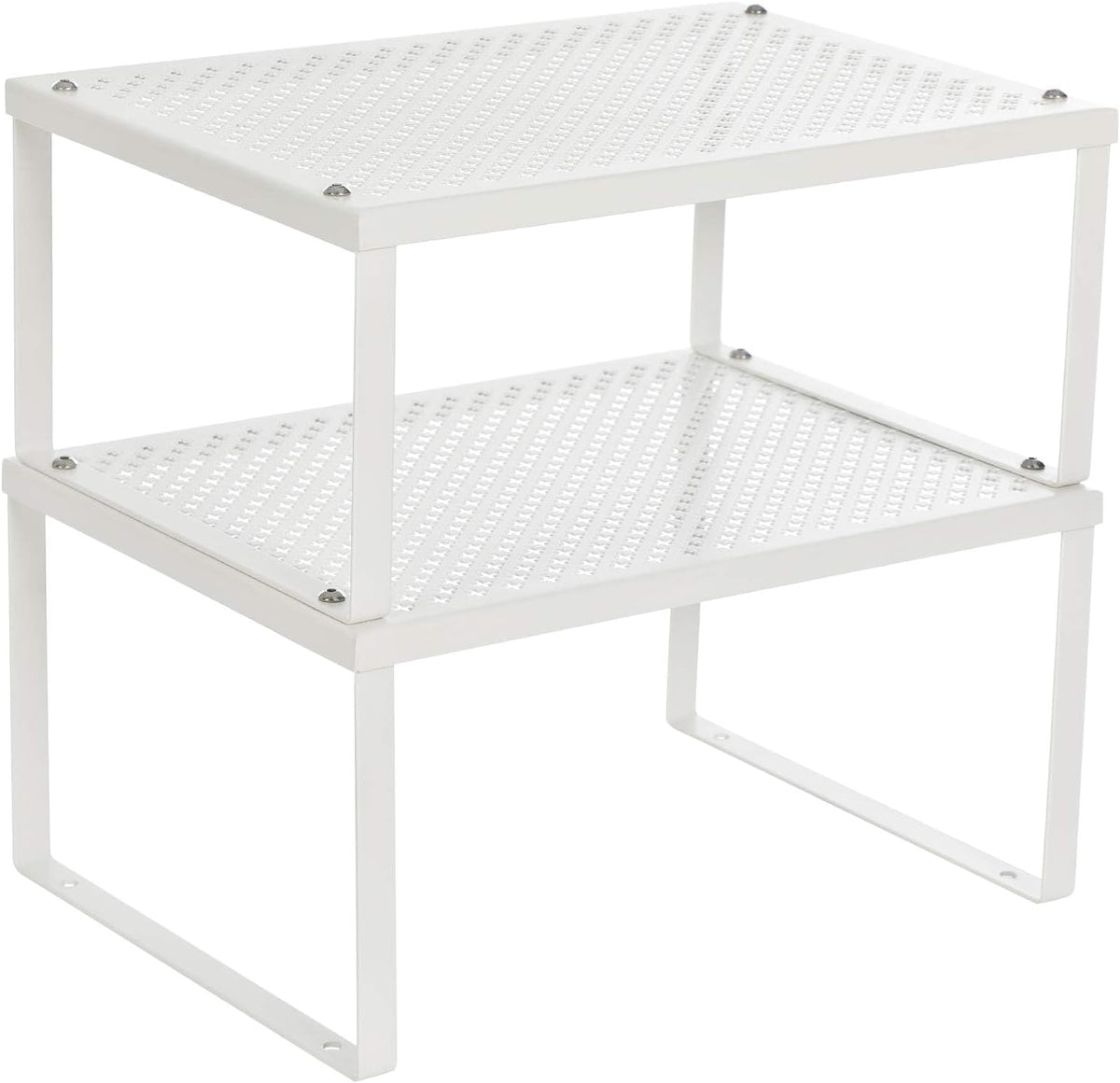 Set of 2 Metal Spice Racks, Stackable Expandable Shelf Risers | Steel Cabinet Shelf Organizers, Countertop Organizers, Matte White BEQUE Collection UKCS01WT