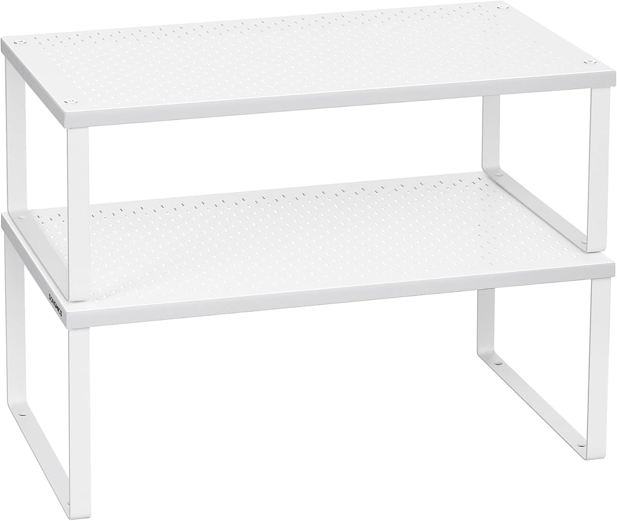 Set of 2 Metal Spice Racks, Stackable Expandable Shelf Risers | Steel Cabinet Shelf Organizers, Countertop Organizers, Matte White BEQUE Collection UKCS01WT