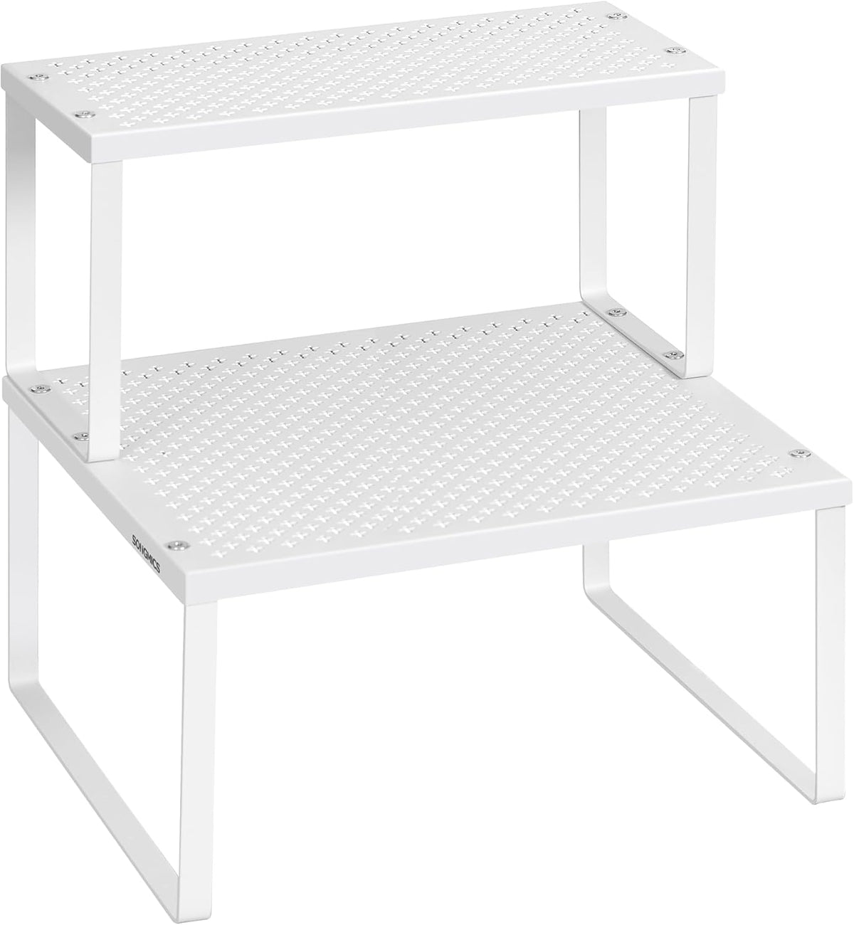 Set of 2 Metal Spice Racks, Stackable Expandable Shelf Risers | Steel Cabinet Shelf Organizers, Countertop Organizers, Matte White BEQUE Collection UKCS01WT