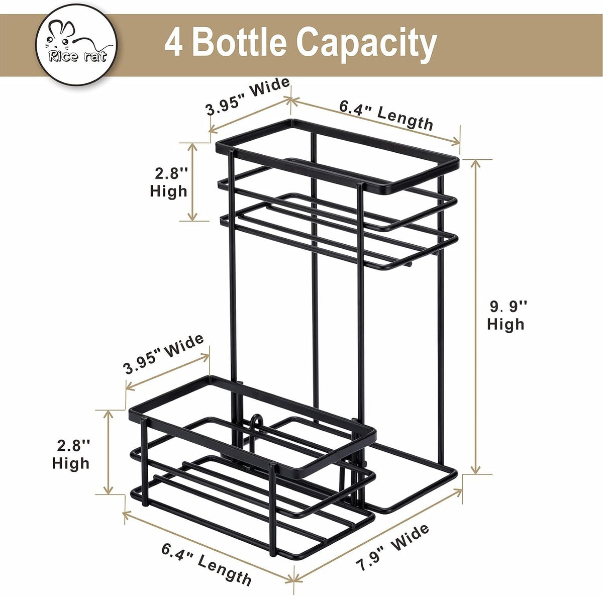 Coffee Syrup Organizer, 4 Bottle Syrup Rack Stand, 2 Tier