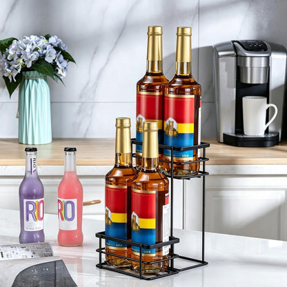 Coffee Syrup Organizer, 4 Bottle Syrup Rack Stand, 2 Tier