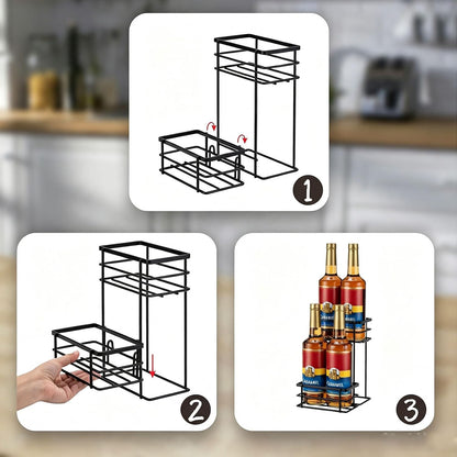 Coffee Syrup Organizer, 4 Bottle Syrup Rack Stand, 2 Tier