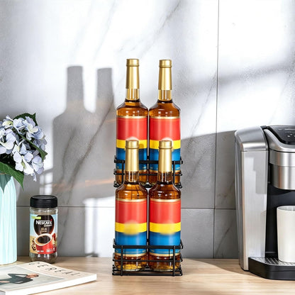 Coffee Syrup Organizer, 4 Bottle Syrup Rack Stand, 2 Tier