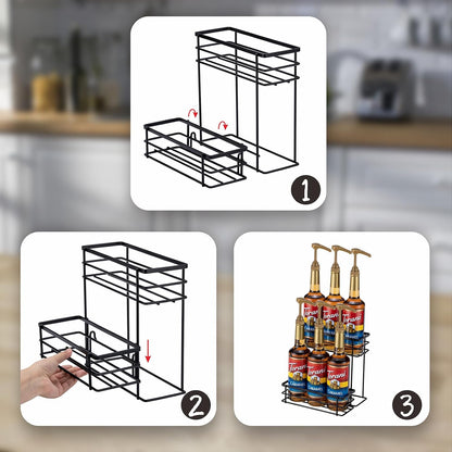 Coffee Syrup Organizer, 4 Bottle Syrup Rack Stand, 2 Tier