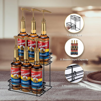 Coffee Syrup Organizer, 4 Bottle Syrup Rack Stand, 2 Tier