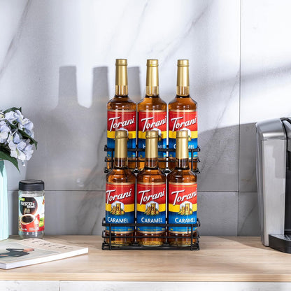 Coffee Syrup Organizer, 4 Bottle Syrup Rack Stand, 2 Tier