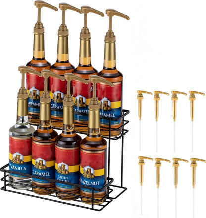 Coffee Syrup Organizer, 4 Bottle Syrup Rack Stand, 2 Tier