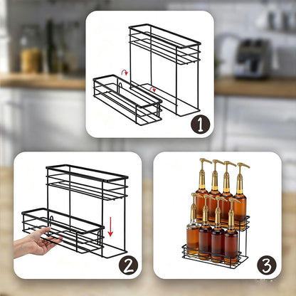 Coffee Syrup Organizer, 4 Bottle Syrup Rack Stand, 2 Tier