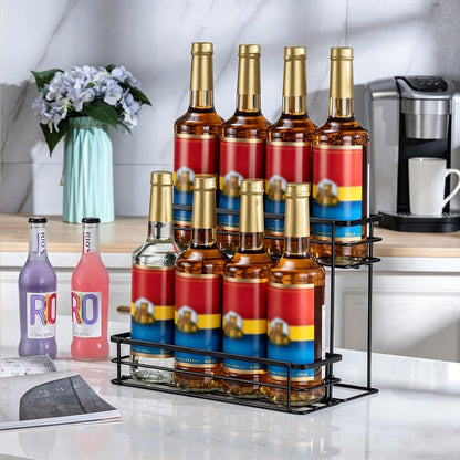 Coffee Syrup Organizer, 4 Bottle Syrup Rack Stand, 2 Tier
