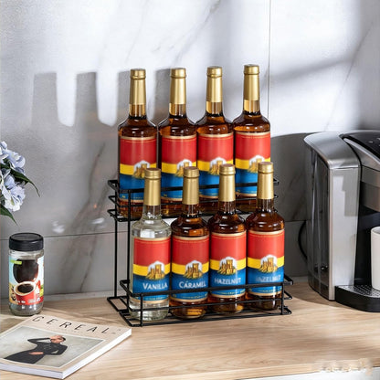 Coffee Syrup Organizer, 4 Bottle Syrup Rack Stand, 2 Tier