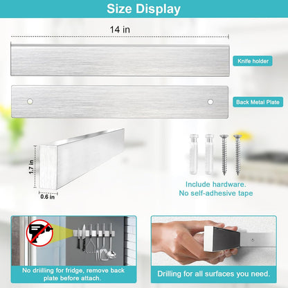 Magnetic Knife Holder for Wall, Knife Magnetic Strip Magnetic Knife Holder for Refrigerator Mount Knife Rack Kitchen Utensil Holder Metal Tool Holder Knife Block Kitchen Organizer Accessories 9.7 Inch