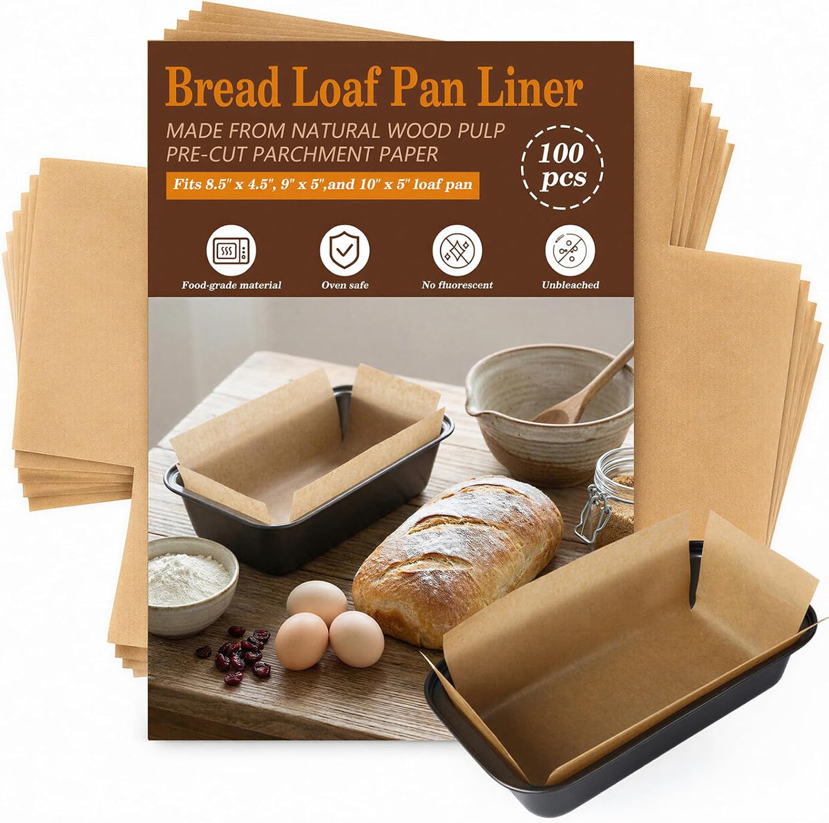 Loaf Pan Liners, 100 Pcs Loaf Pan Liners for Baking Bread 9x5 Inch
