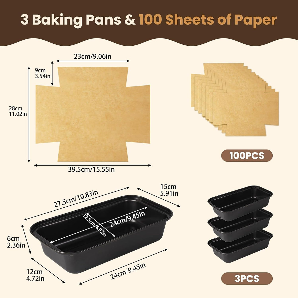 Loaf Pan Liners, 100 Pcs Loaf Pan Liners for Baking Bread 9x5 Inch