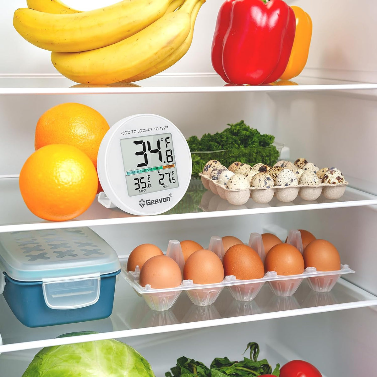 Small Digital Refrigerator Thermometer 2 Pack, IP65 Waterproof Commercial and Home Use, Max/Min Record Function with LCD Screen, Stand and Magnetic Back, for Fridge, Freezer Scenarios