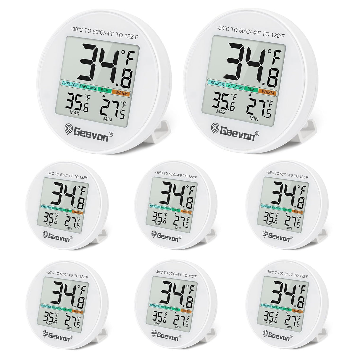 Small Digital Refrigerator Thermometer 2 Pack, IP65 Waterproof Commercial and Home Use, Max/Min Record Function with LCD Screen, Stand and Magnetic Back, for Fridge, Freezer Scenarios