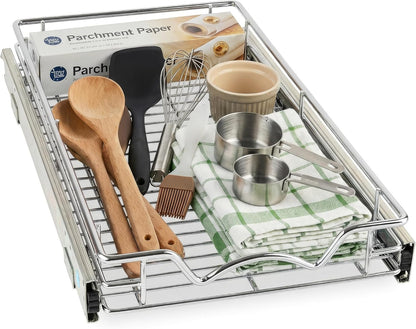 Pull Out Cabinet Organizer, 14”W x 21”D Cabinet Drawer | Heavy-Duty Caddy, Lifetime Limited Warranty, Steel Metal Cabinet Drawers, Chrome, Requires At Least 15-1/4” Cabinet Opening