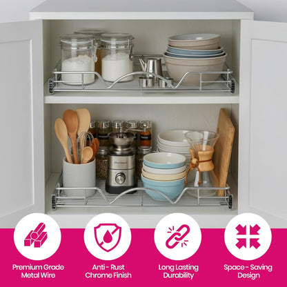 Pull Out Cabinet Organizer, 14”W x 21”D Cabinet Drawer | Heavy-Duty Caddy, Lifetime Limited Warranty, Steel Metal Cabinet Drawers, Chrome, Requires At Least 15-1/4” Cabinet Opening