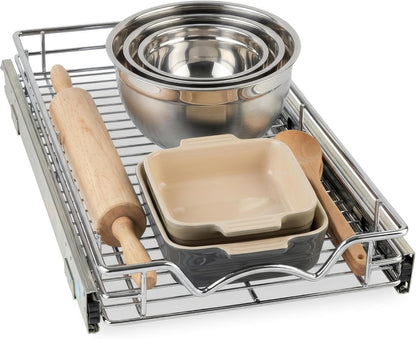 Pull Out Cabinet Organizer, 14”W x 21”D Cabinet Drawer | Heavy-Duty Caddy, Lifetime Limited Warranty, Steel Metal Cabinet Drawers, Chrome, Requires At Least 15-1/4” Cabinet Opening