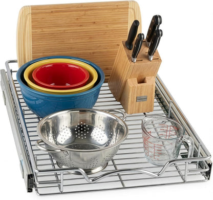 Pull Out Cabinet Organizer, 14”W x 21”D Cabinet Drawer | Heavy-Duty Caddy, Lifetime Limited Warranty, Steel Metal Cabinet Drawers, Chrome, Requires At Least 15-1/4” Cabinet Opening