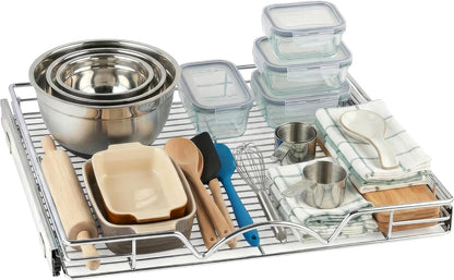 Pull Out Cabinet Organizer, 14”W x 21”D Cabinet Drawer | Heavy-Duty Caddy, Lifetime Limited Warranty, Steel Metal Cabinet Drawers, Chrome, Requires At Least 15-1/4” Cabinet Opening