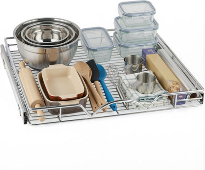 Pull Out Cabinet Organizer, 14”W x 21”D Cabinet Drawer | Heavy-Duty Caddy, Lifetime Limited Warranty, Steel Metal Cabinet Drawers, Chrome, Requires At Least 15-1/4” Cabinet Opening