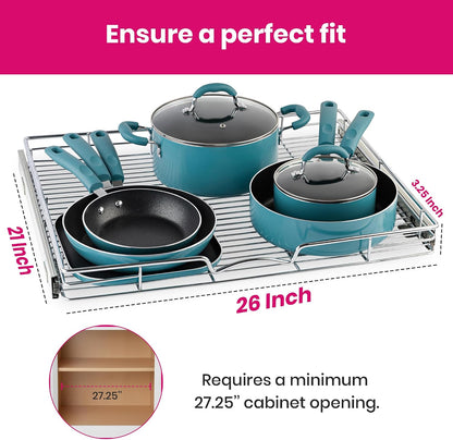 Pull Out Cabinet Organizer, 14”W x 21”D Cabinet Drawer | Heavy-Duty Caddy, Lifetime Limited Warranty, Steel Metal Cabinet Drawers, Chrome, Requires At Least 15-1/4” Cabinet Opening