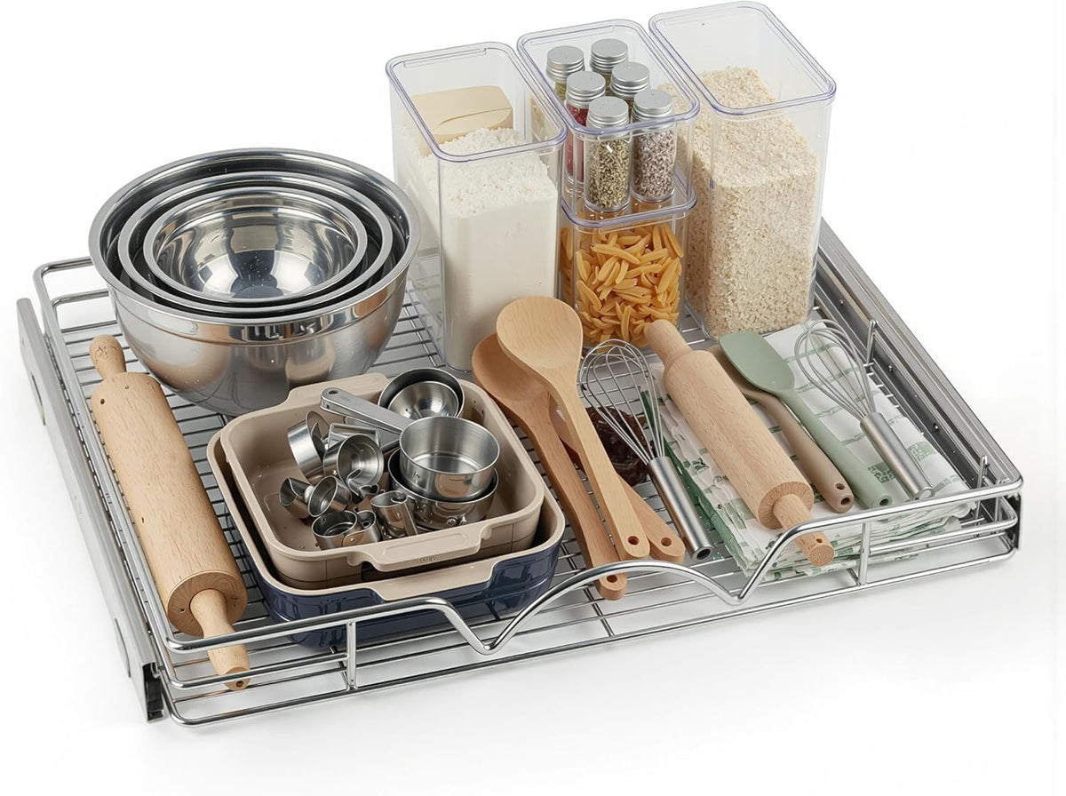 Pull Out Cabinet Organizer, 14”W x 21”D Cabinet Drawer | Heavy-Duty Caddy, Lifetime Limited Warranty, Steel Metal Cabinet Drawers, Chrome, Requires At Least 15-1/4” Cabinet Opening