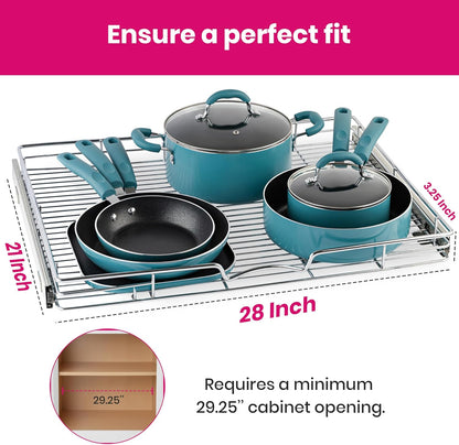 Pull Out Cabinet Organizer, 14”W x 21”D Cabinet Drawer | Heavy-Duty Caddy, Lifetime Limited Warranty, Steel Metal Cabinet Drawers, Chrome, Requires At Least 15-1/4” Cabinet Opening