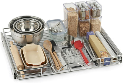 Pull Out Cabinet Organizer, 14”W x 21”D Cabinet Drawer | Heavy-Duty Caddy, Lifetime Limited Warranty, Steel Metal Cabinet Drawers, Chrome, Requires At Least 15-1/4” Cabinet Opening