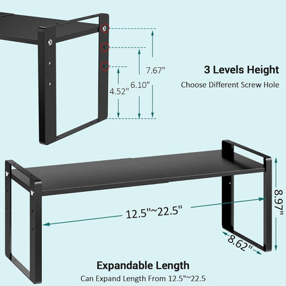 2 Pack Expandable Cabinet Organizer Shelves, 88lbs High Weight Capacity, Stackable Heavy-Duty Metal Storage Rack, Adjustable Cabinet Shelf for Kitchen, Pantry, Cupboard, Under Sink, Black