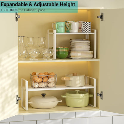 2 Pack Expandable Cabinet Organizer Shelves, 88lbs High Weight Capacity, Stackable Heavy-Duty Metal Storage Rack, Adjustable Cabinet Shelf for Kitchen, Pantry, Cupboard, Under Sink, Black