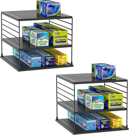 Upgraded Cabinet Organizers and Storage -Divided Compartment Holder for Plastic Bag, Wrap, Foil, Snack and Box for Kitchen and Pantry Organization and Storage, Kitchen Organization(Black)