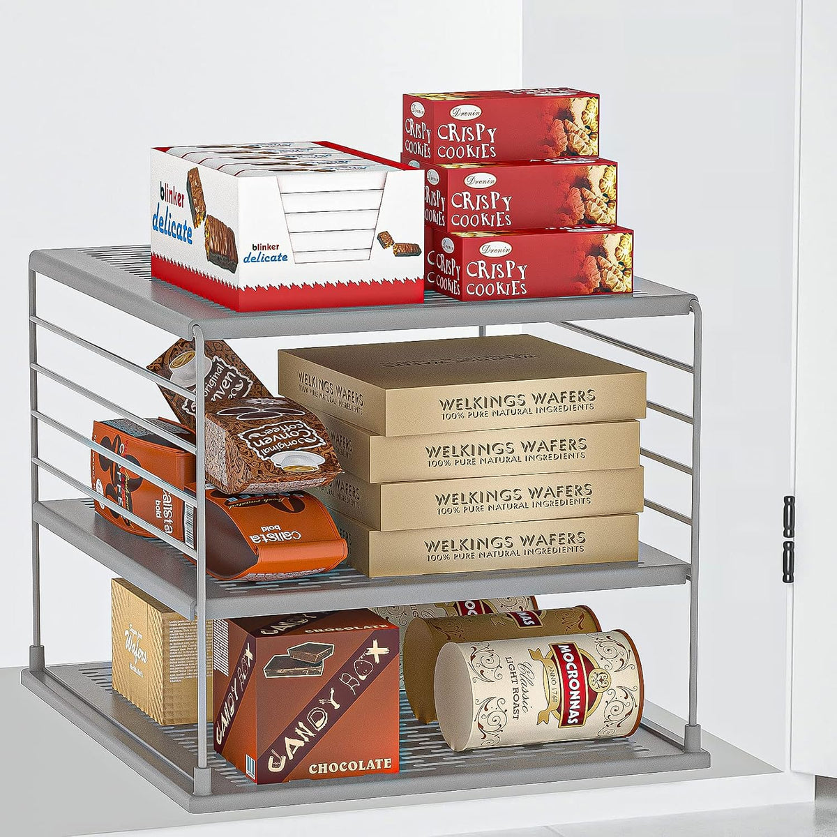 Upgraded Cabinet Organizers and Storage -Divided Compartment Holder for Plastic Bag, Wrap, Foil, Snack and Box for Kitchen and Pantry Organization and Storage, Kitchen Organization(Black)