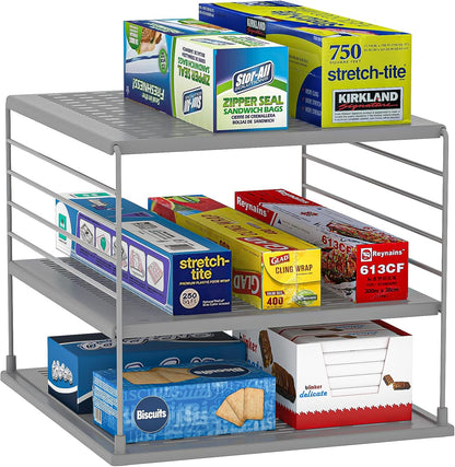 Upgraded Cabinet Organizers and Storage -Divided Compartment Holder for Plastic Bag, Wrap, Foil, Snack and Box for Kitchen and Pantry Organization and Storage, Kitchen Organization(Black)