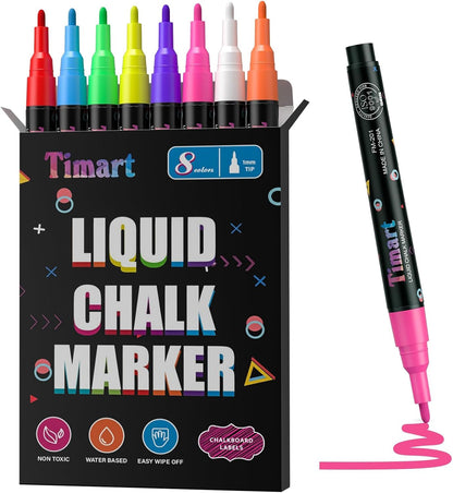 Fine Tip Chalk Markers, Liquid Chalk Pens-8 Pack, 1mm Point