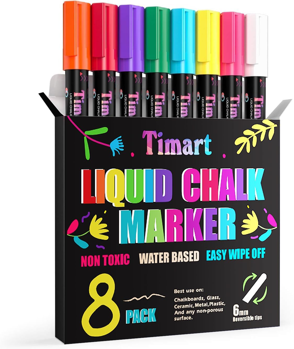 Fine Tip Chalk Markers, Liquid Chalk Pens-8 Pack, 1mm Point