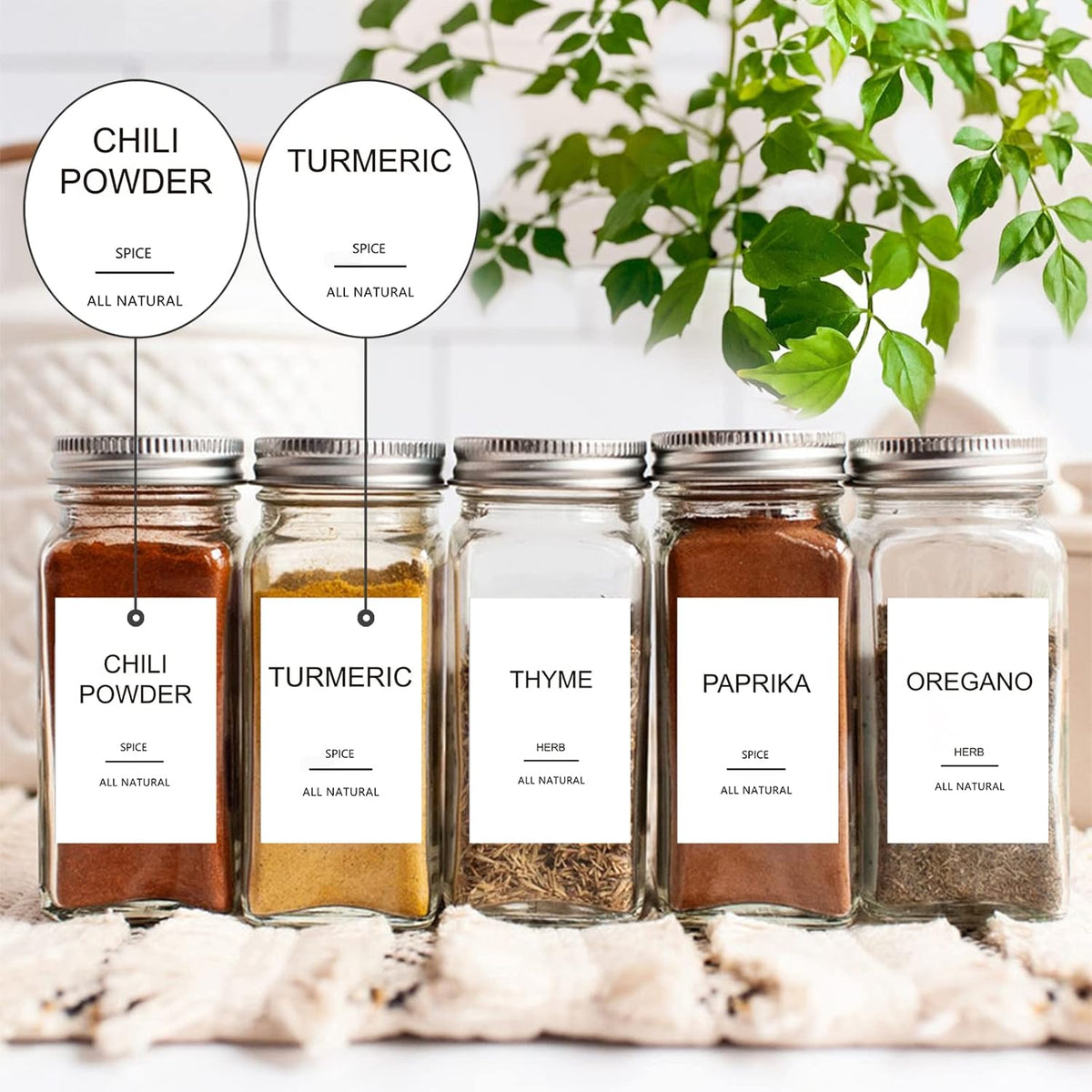 12 Pcs Glass Spice Jars with Bamboo Airtight Lids and 191 Labels - 8.5oz Small Food Storage Containers for Kitchen, Seasoning, Coffee, Herb - Spoon and Marker Included