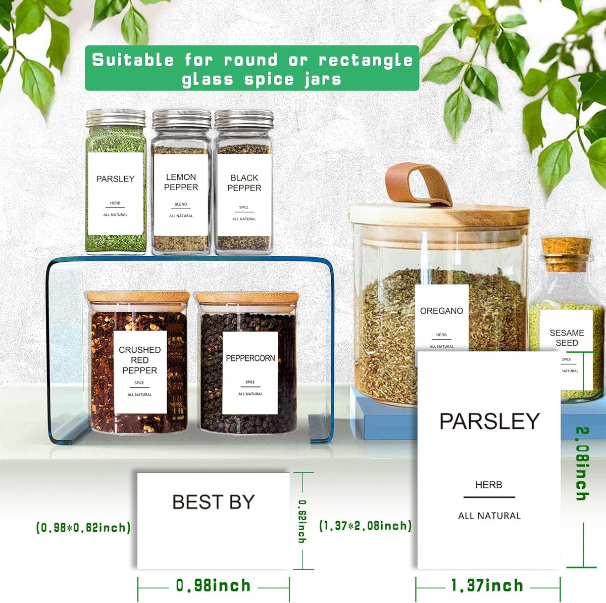 12 Pcs Glass Spice Jars with Bamboo Airtight Lids and 191 Labels - 8.5oz Small Food Storage Containers for Kitchen, Seasoning, Coffee, Herb - Spoon and Marker Included