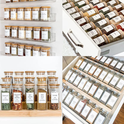 12 Pcs Glass Spice Jars with Bamboo Airtight Lids and 191 Labels - 8.5oz Small Food Storage Containers for Kitchen, Seasoning, Coffee, Herb - Spoon and Marker Included
