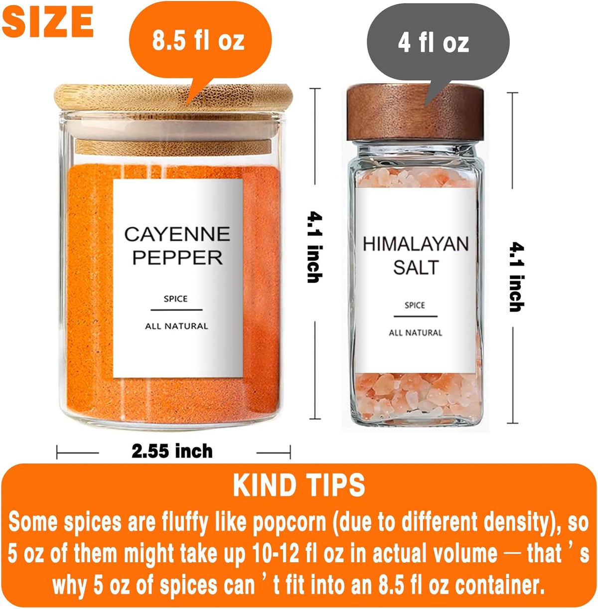 12 Pcs Glass Spice Jars with Bamboo Airtight Lids and 191 Labels - 8.5oz Small Food Storage Containers for Kitchen, Seasoning, Coffee, Herb - Spoon and Marker Included