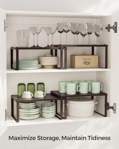 Spice Racks, Set of 4 Metal Cabinet Shelf Organizers, Countertop Organizers, Shelf Risers, Stackable, Expandable, Oatmeal Beige UKCS006K01