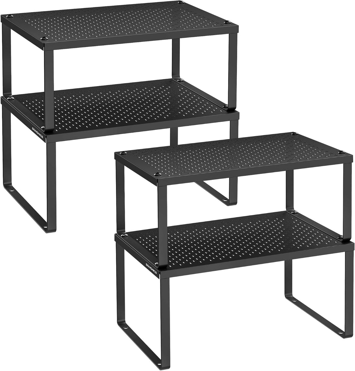 Spice Racks, Set of 4 Metal Cabinet Shelf Organizers, Countertop Organizers, Shelf Risers, Stackable, Expandable, Oatmeal Beige UKCS006K01