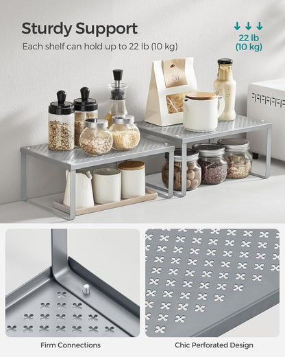 Spice Racks, Set of 4 Metal Cabinet Shelf Organizers, Countertop Organizers, Shelf Risers, Stackable, Expandable, Oatmeal Beige UKCS006K01