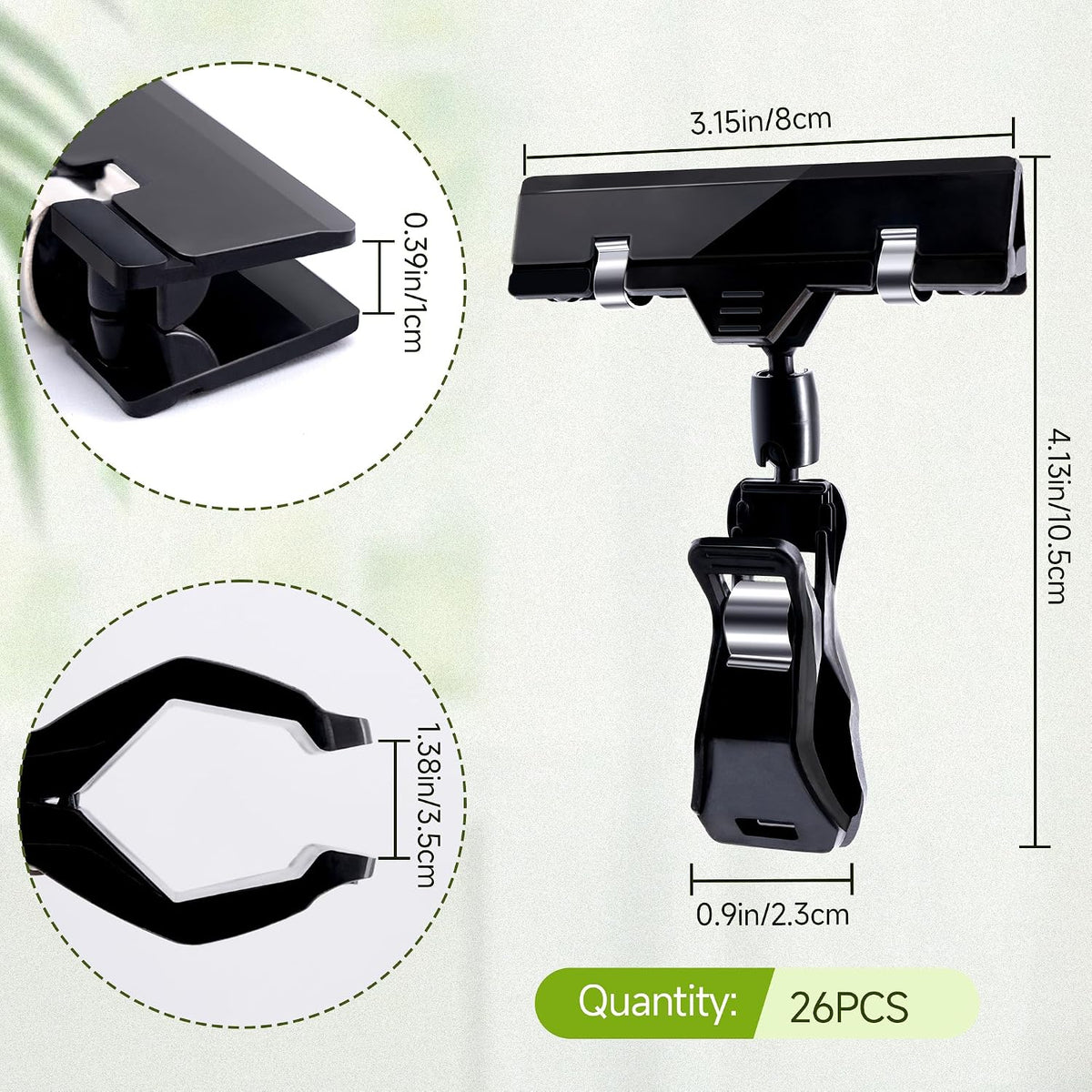 Sign Clips for Display, 26 Pack Plastic Sign Holder Clips for Retail, Double Sided Swivel Price Label Holder Clips, Rotatable Merchandising Pop Clips for Home Office Retail Store Display, Black