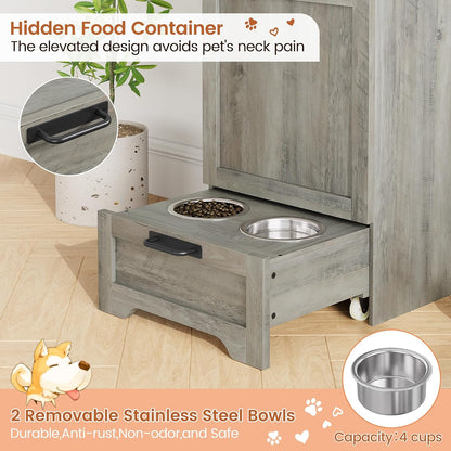 Dog Feeding Station with 2 Elevated Bowls, Brown